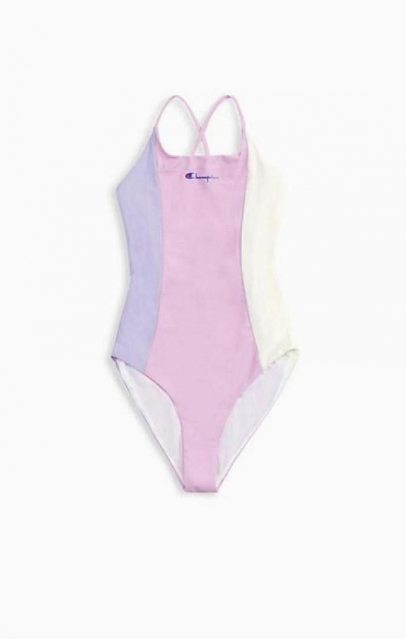 Champion Colour Block Cross Back Swimsuit Kadın Mayo Mavi | 5731-FOBZQ