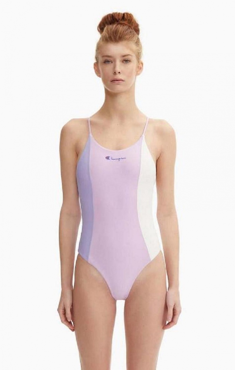 Champion Colour Block Cross Back Swimsuit Kadın Mayo Mavi | 5731-FOBZQ