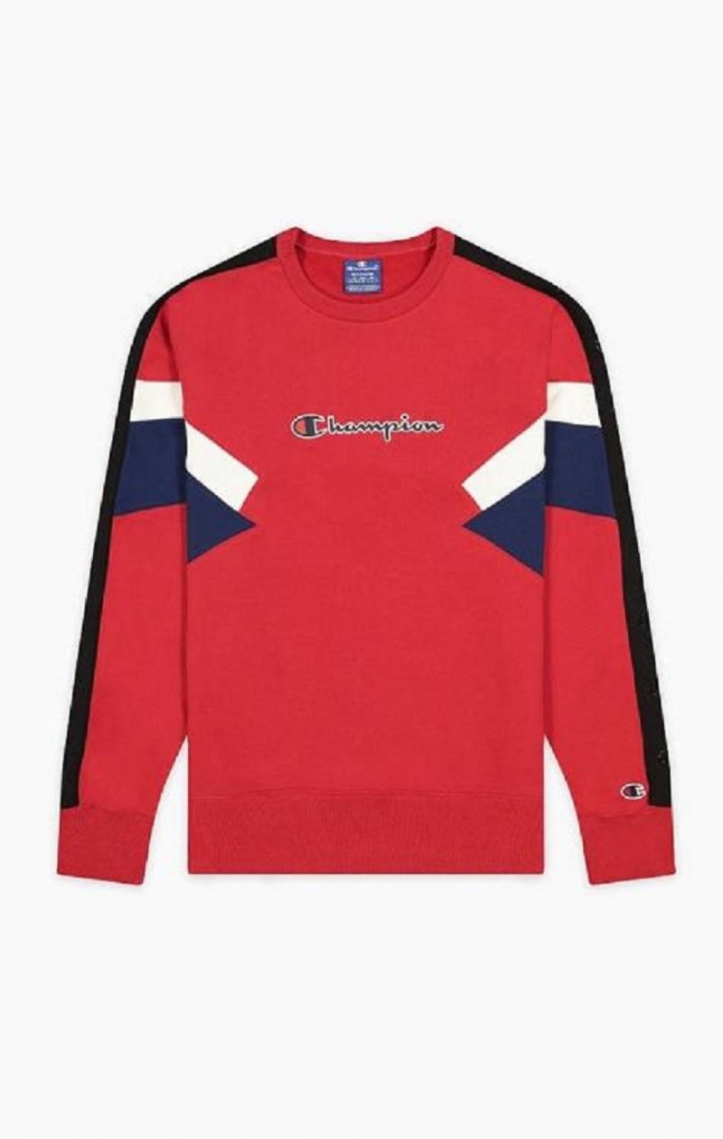 Champion Colour Block Insert Fleece Sweatshirt Erkek Tişörtü Kırmızı | 6704-EDORF