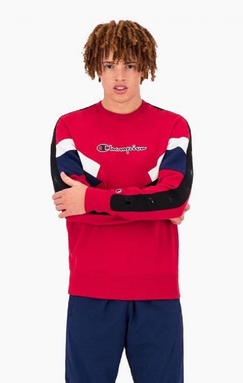 Champion Colour Block Insert Fleece Sweatshirt Erkek Tişörtü Kırmızı | 6704-EDORF