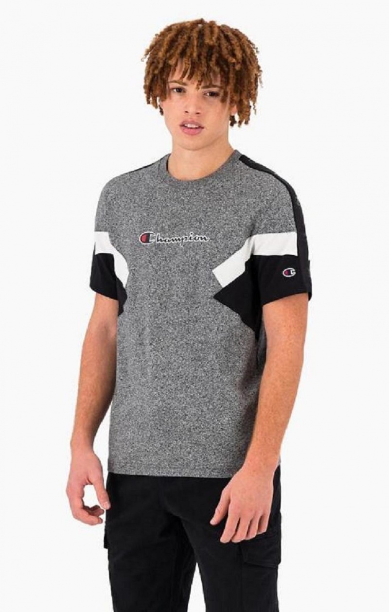 Champion Colour Block Insert T-Shirt Erkek Tişört Koyu Gri | 3698-JZQTF