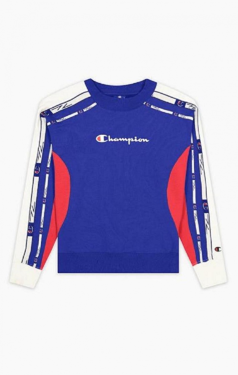 Champion Colour Block Logo Tape Sweatshirt Kadın Tişörtü Mavi | 4815-TKOPF