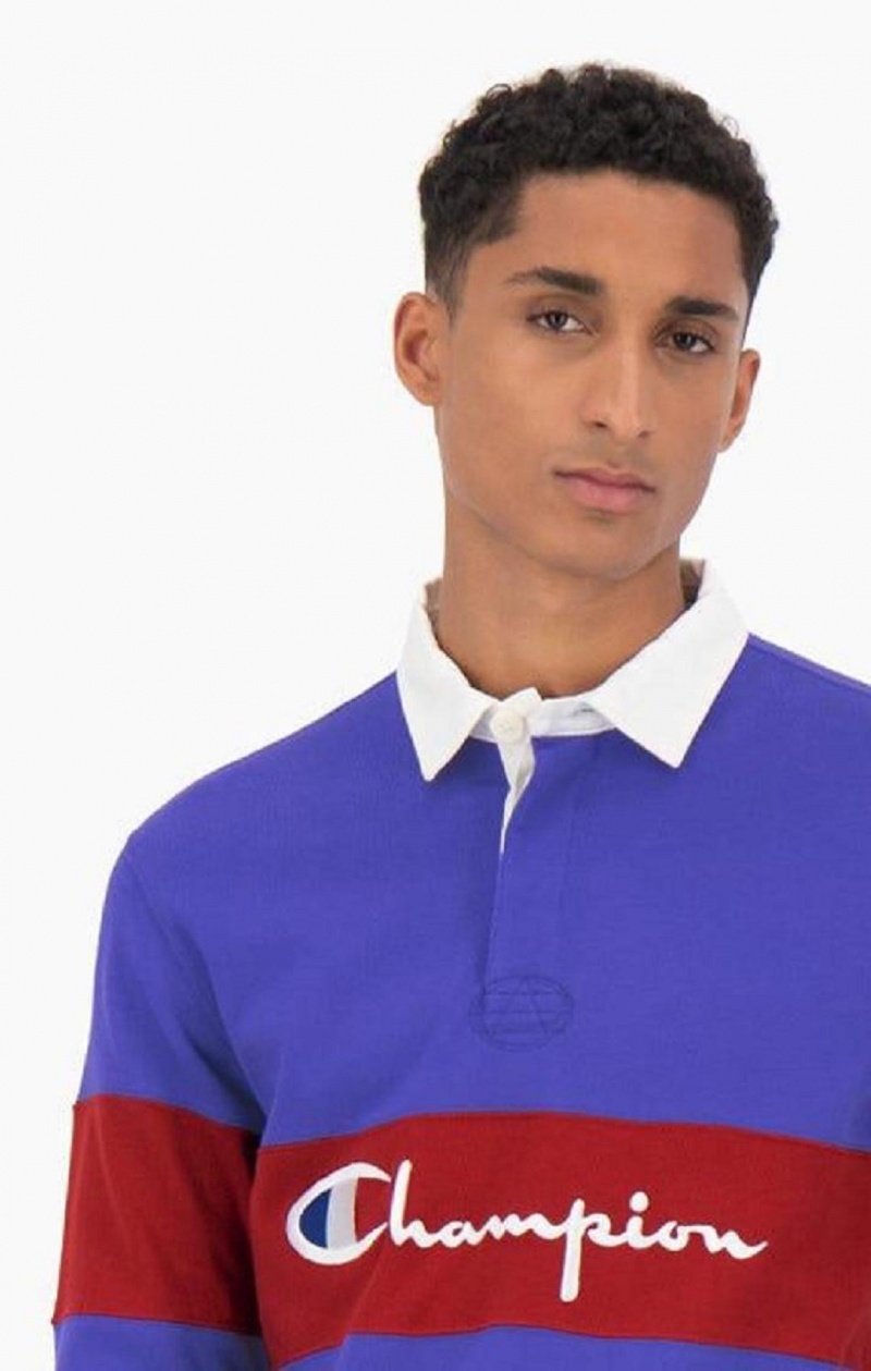 Champion Colour Block Pamuklu Jersey Polo Shirt Erkek Tişört Mavi | 9065-AOPSD