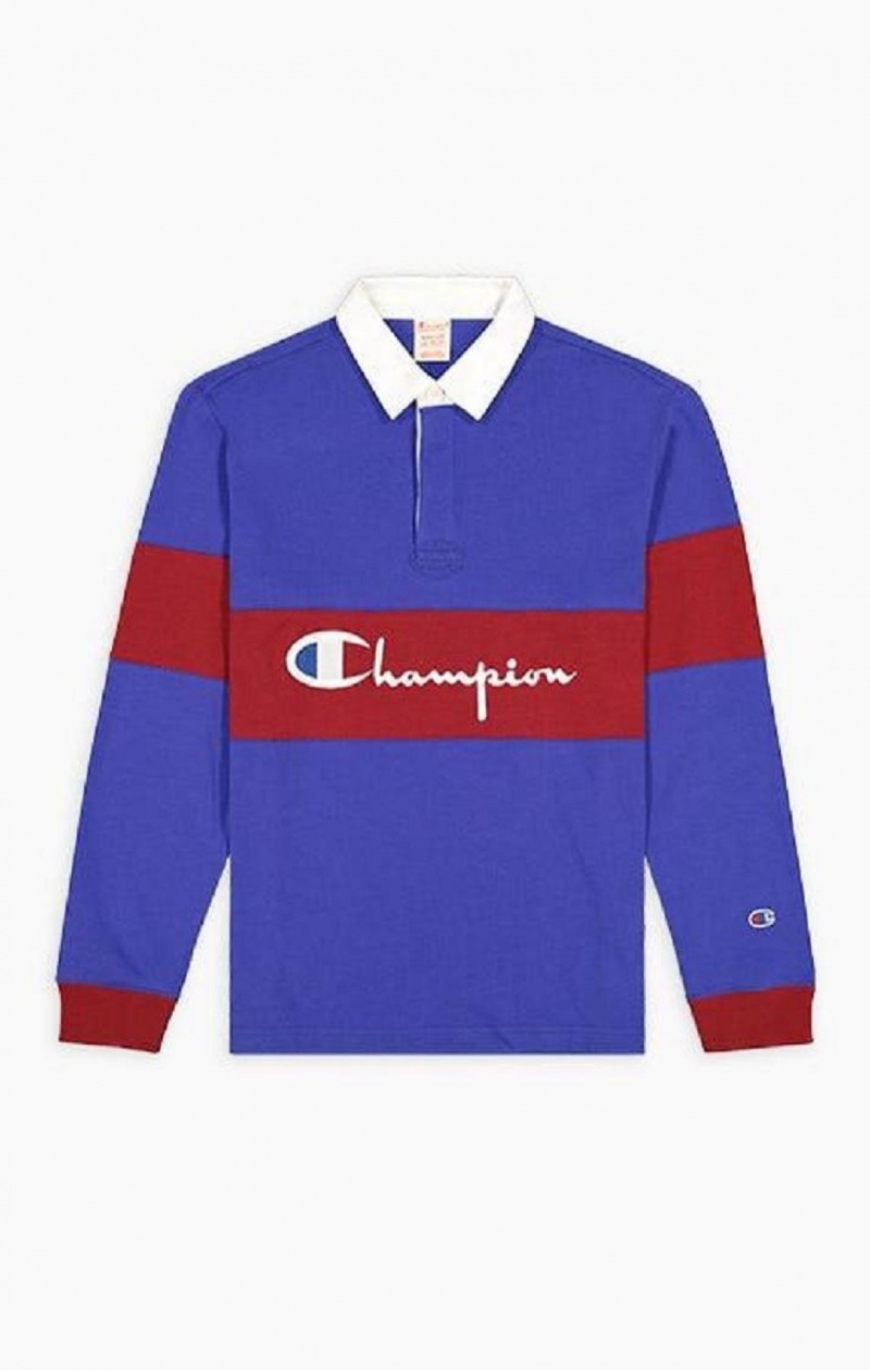 Champion Colour Block Pamuklu Jersey Polo Shirt Erkek Tişört Mavi | 9065-AOPSD