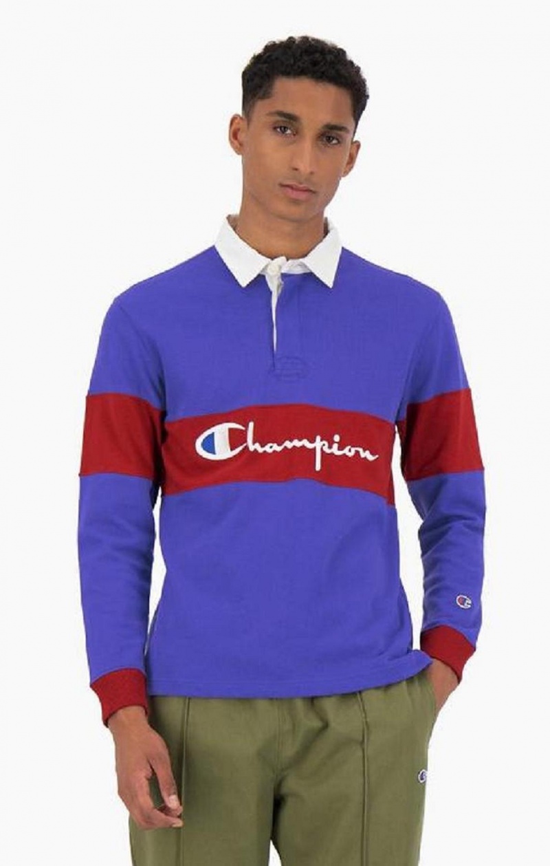 Champion Colour Block Pamuklu Jersey Polo Shirt Erkek Tişört Mavi | 9065-AOPSD