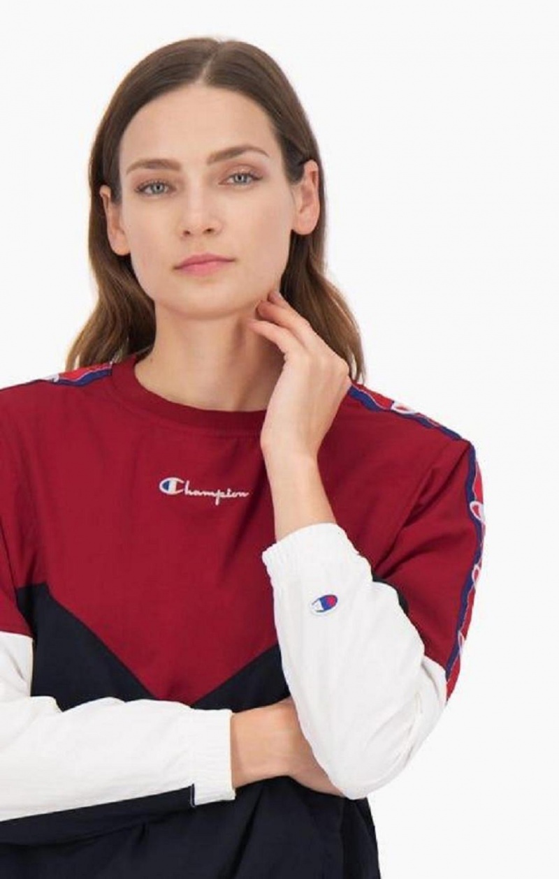 Champion Colour Block Parça Sweatshirt Kadın Tişörtü Bordo | 7548-OXKED