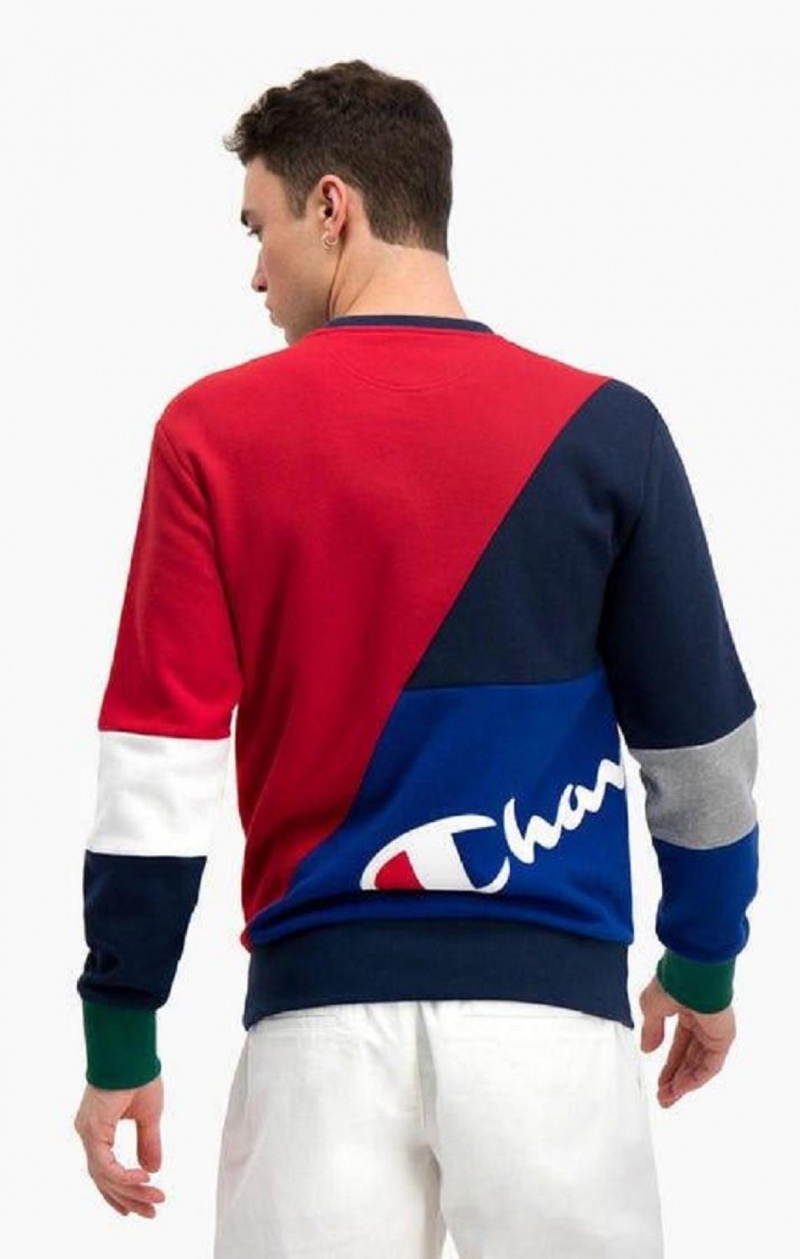 Champion Colour Block Patchwork Pocket Sweatshirt Erkek Tişörtü Kırmızı | 7923-OIBFZ