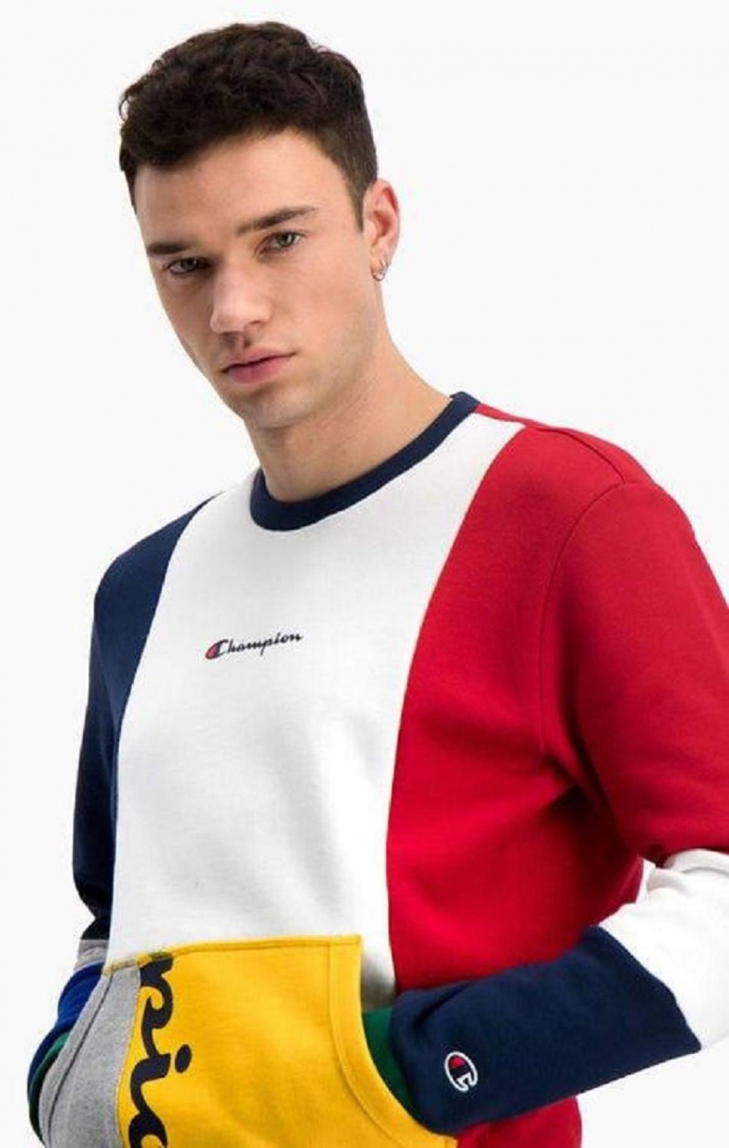 Champion Colour Block Patchwork Pocket Sweatshirt Erkek Tişörtü Kırmızı | 7923-OIBFZ