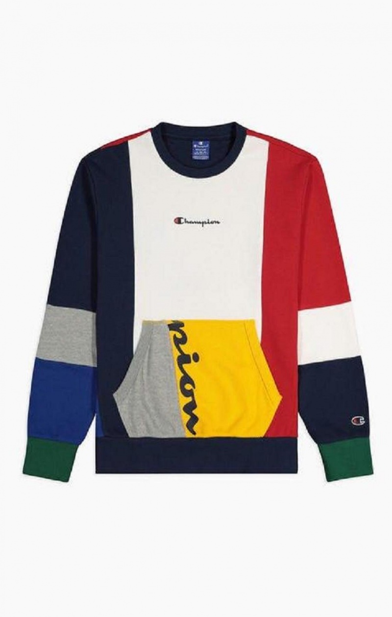 Champion Colour Block Patchwork Pocket Sweatshirt Erkek Tişörtü Kırmızı | 7923-OIBFZ