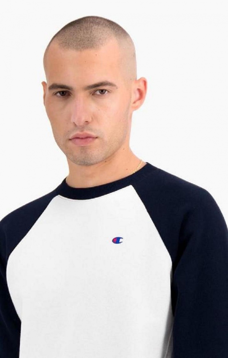 Champion Colour Block Reverse Weave Sweatshirt Erkek Tişörtü Beyaz | 4869-DOIVC