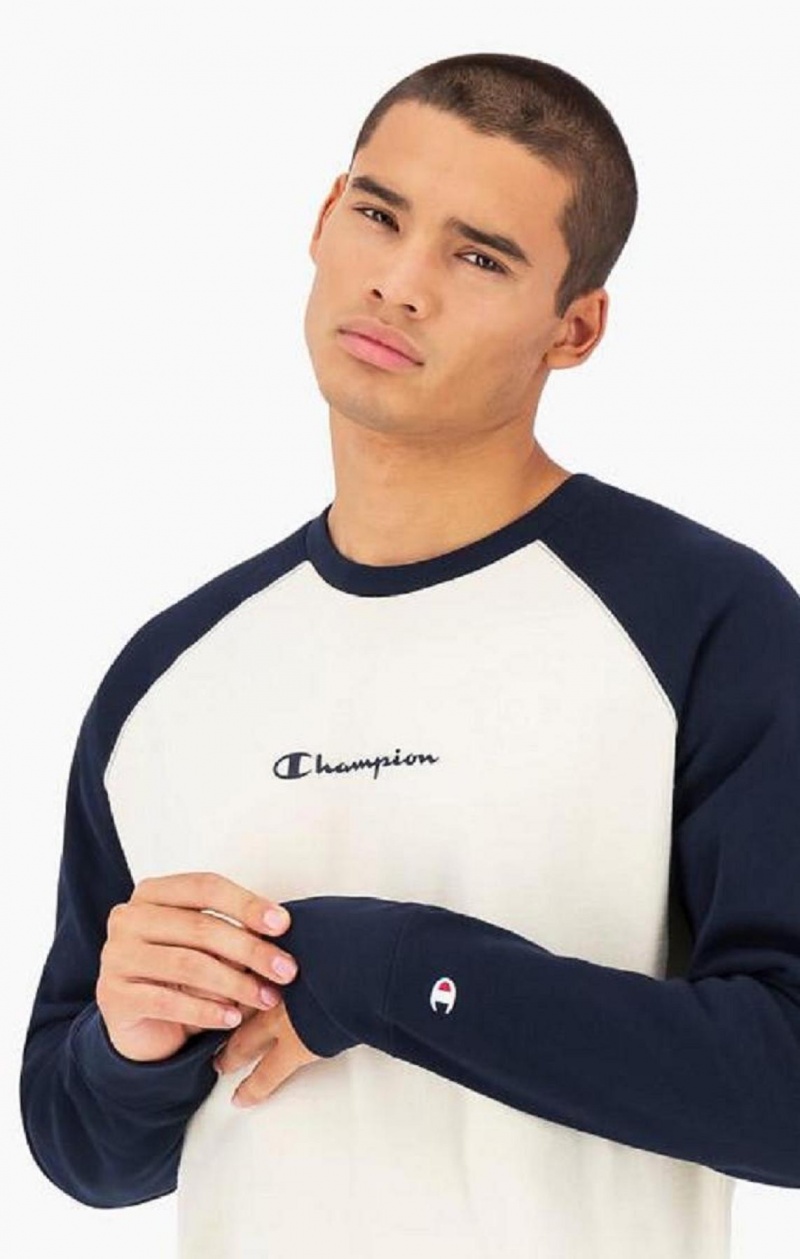 Champion Colour Block Script Logo Sweatshirt Erkek Tişörtü Koyu Mavi | 3590-ODTAL