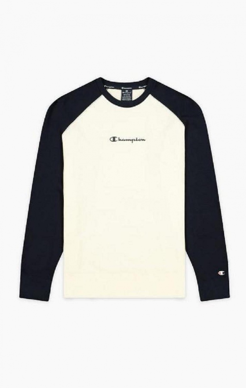 Champion Colour Block Script Logo Sweatshirt Erkek Tişörtü Koyu Mavi | 3590-ODTAL