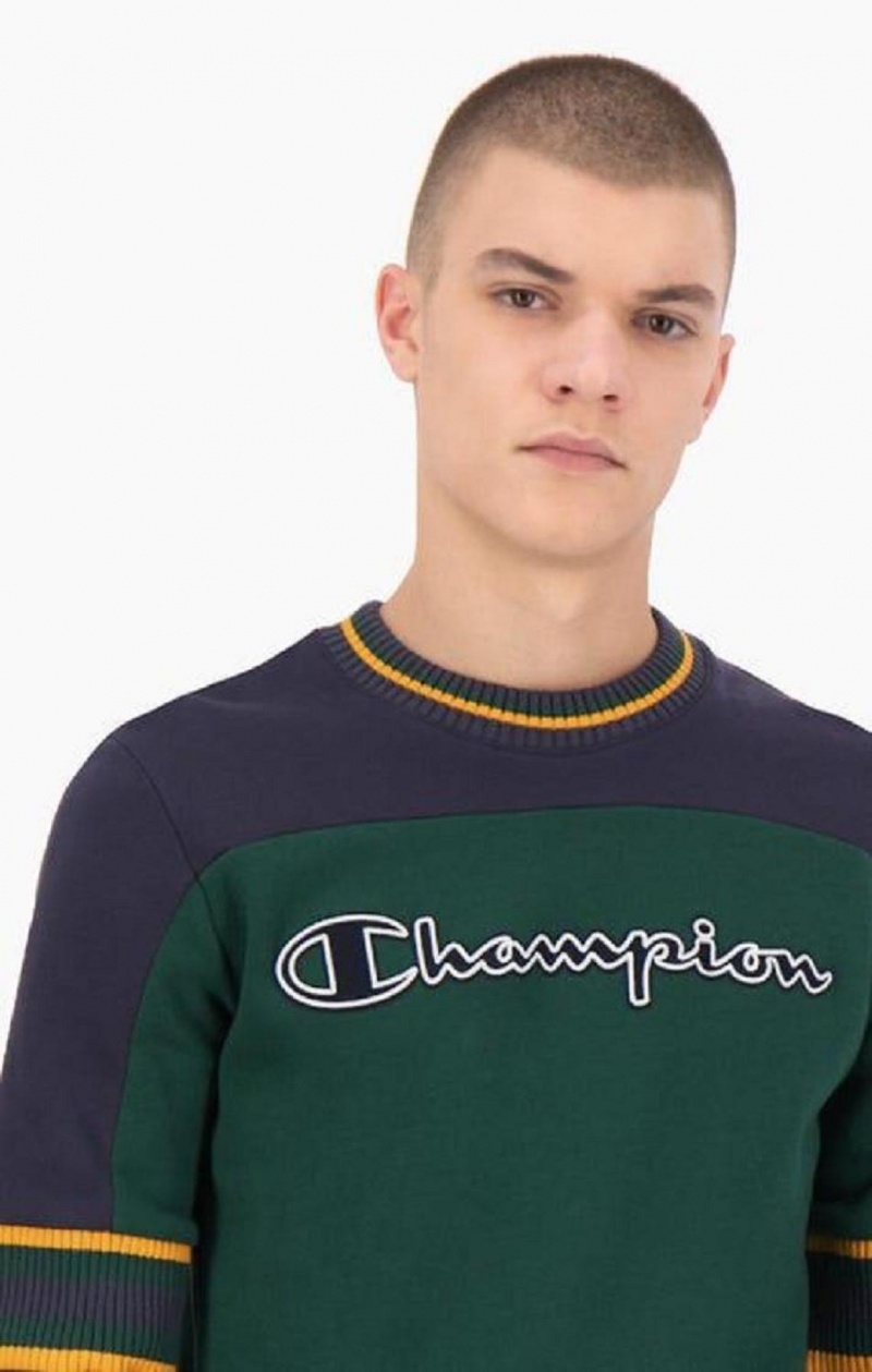 Champion Colour Block Script Logo Sweatshirt Erkek Tişörtü Yeşil | 5490-MSIBV