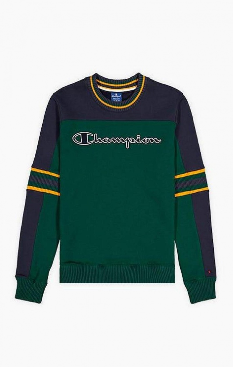 Champion Colour Block Script Logo Sweatshirt Erkek Tişörtü Yeşil | 5490-MSIBV