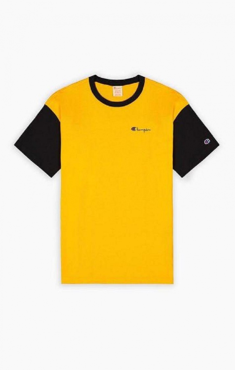 Champion Colour Block Script Logo T-Shirt Erkek Tişört Turuncu | 2358-QAFUW