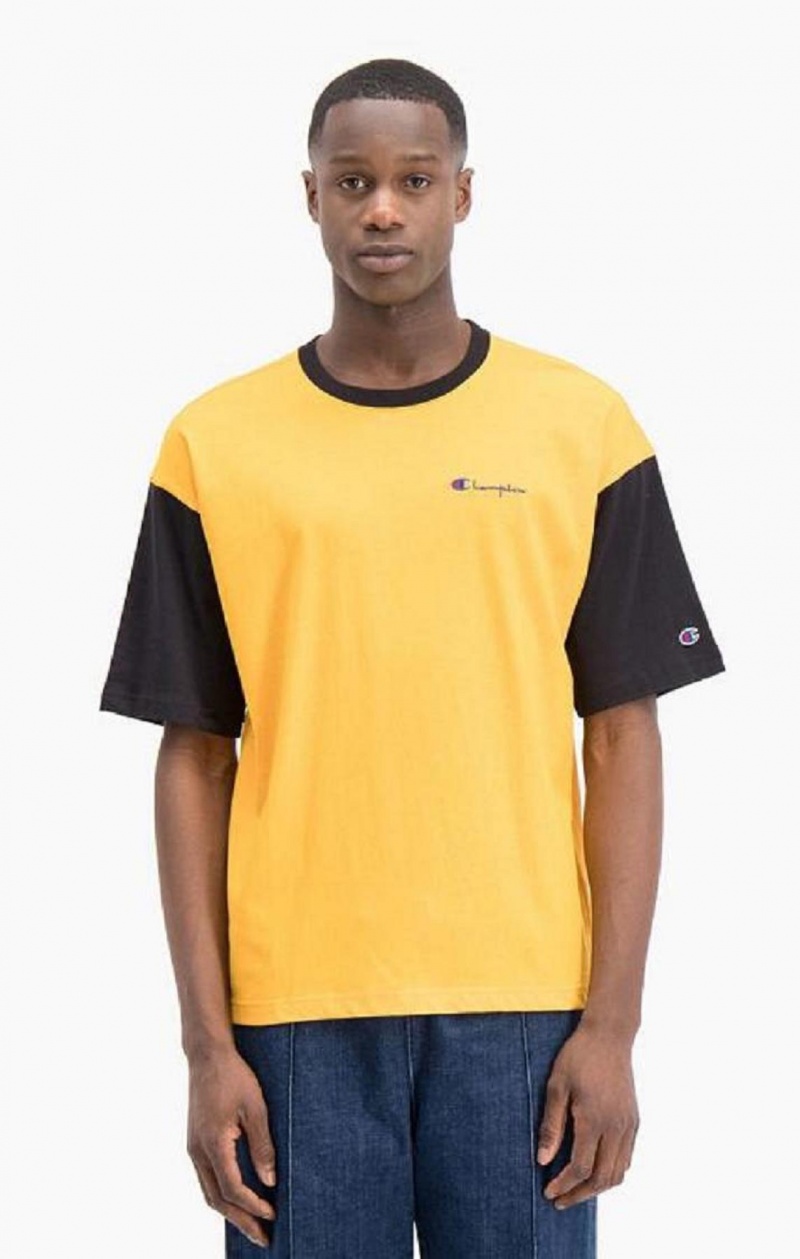 Champion Colour Block Script Logo T-Shirt Erkek Tişört Turuncu | 2358-QAFUW