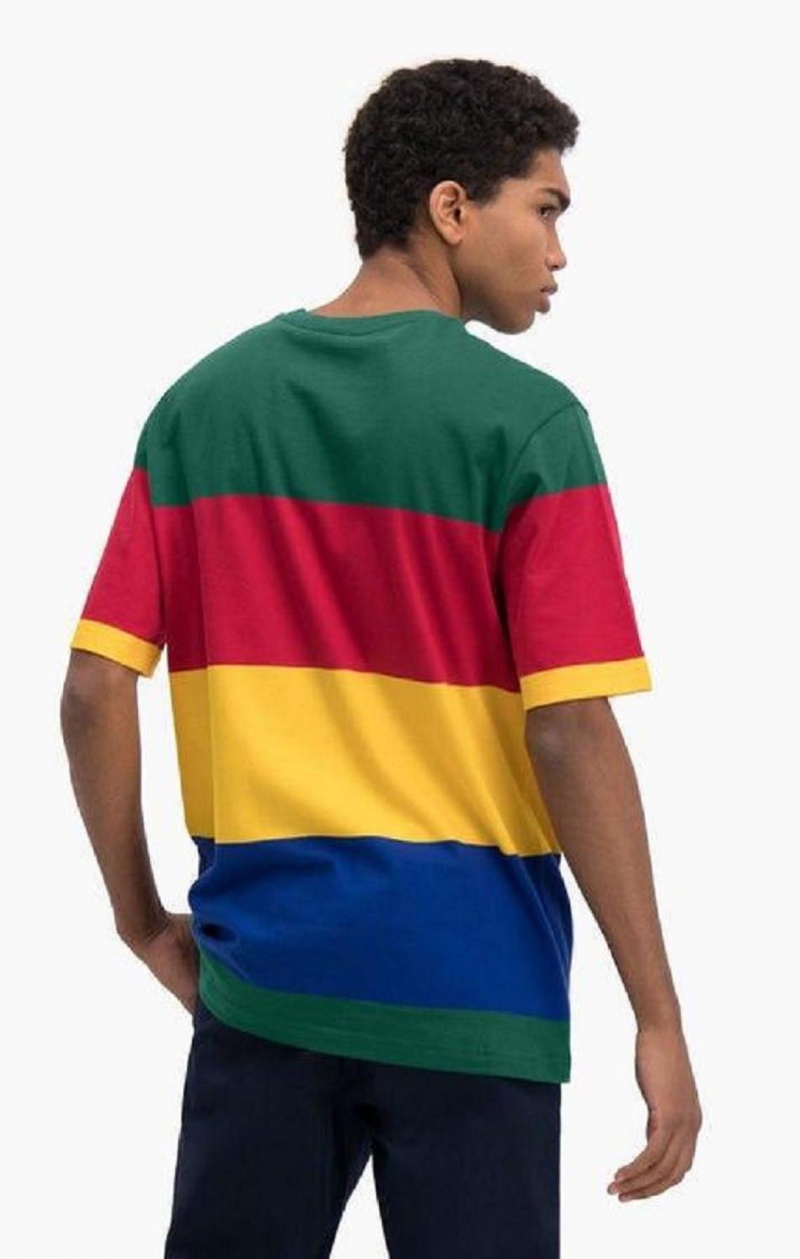 Champion Colour Block Stripe T-Shirt Erkek Tişört Yeşil Kırmızı Sarı | 0562-KFQYO