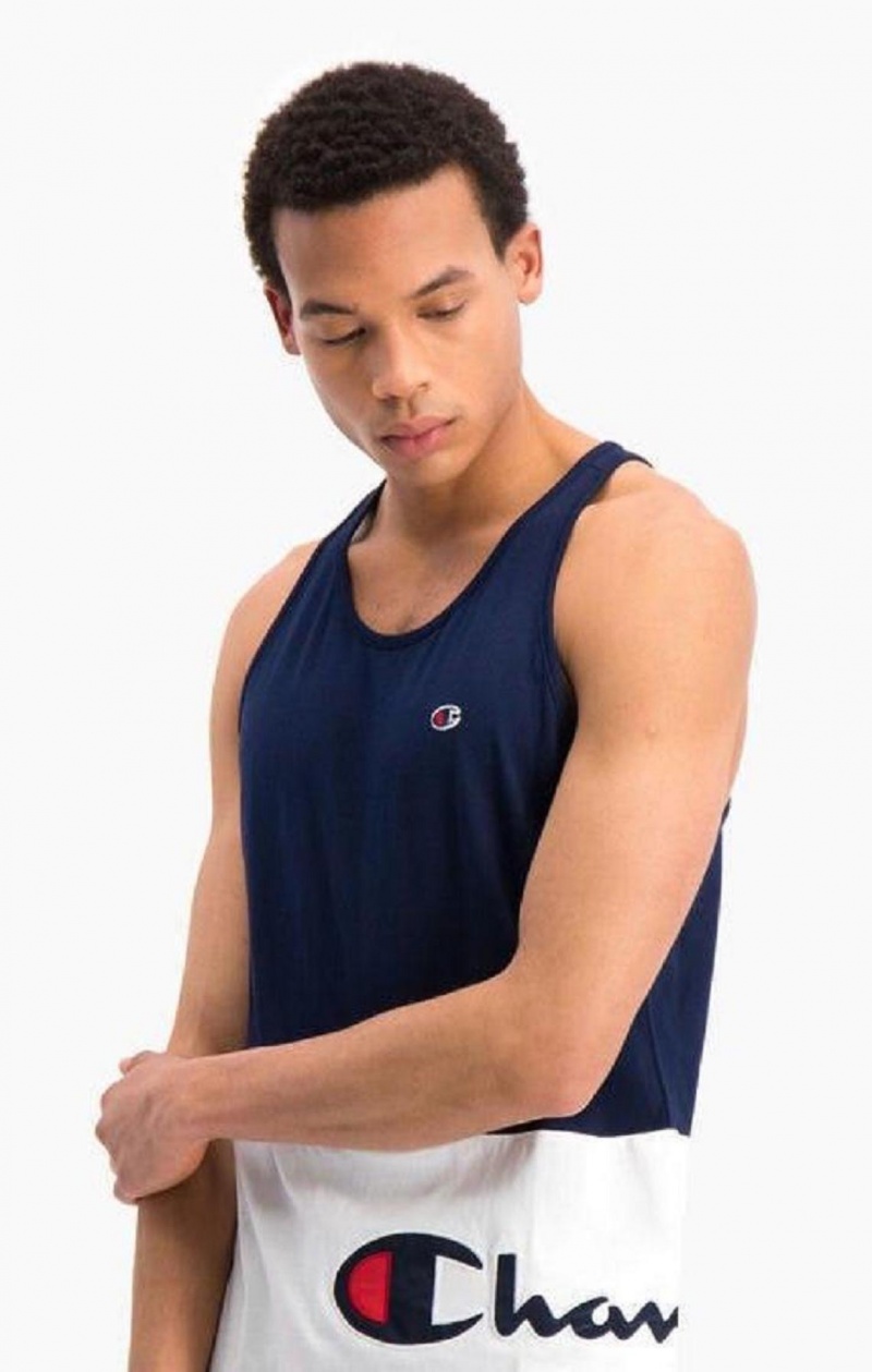 Champion Colour Block Wraparound Logo Tank Top Erkek Tişört Koyu Mavi | 2831-FBGMZ