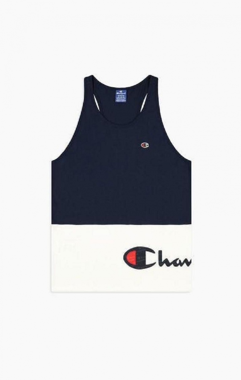 Champion Colour Block Wraparound Logo Tank Top Erkek Tişört Koyu Mavi | 2831-FBGMZ