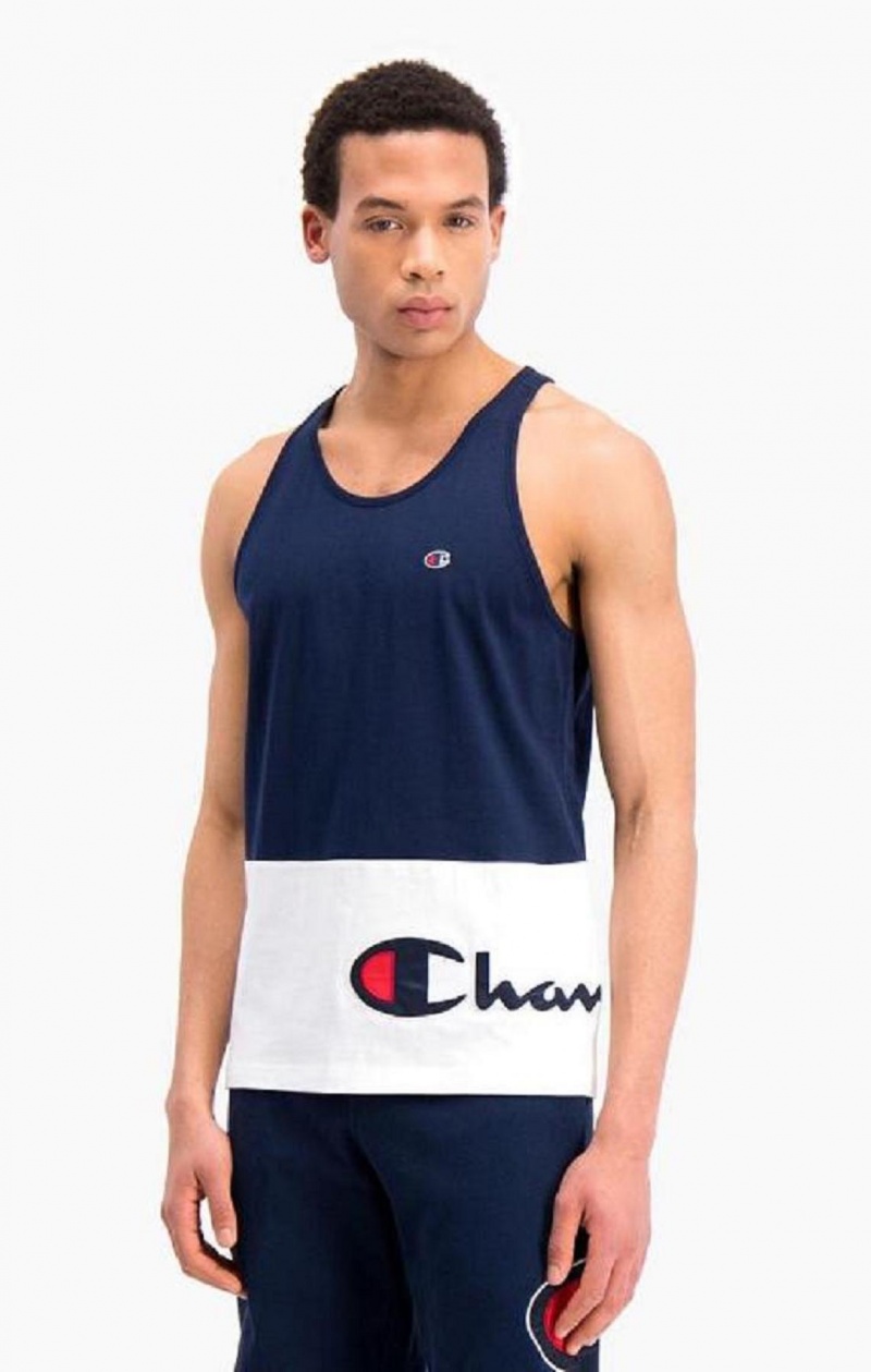 Champion Colour Block Wraparound Logo Tank Top Erkek Tişört Koyu Mavi | 2831-FBGMZ