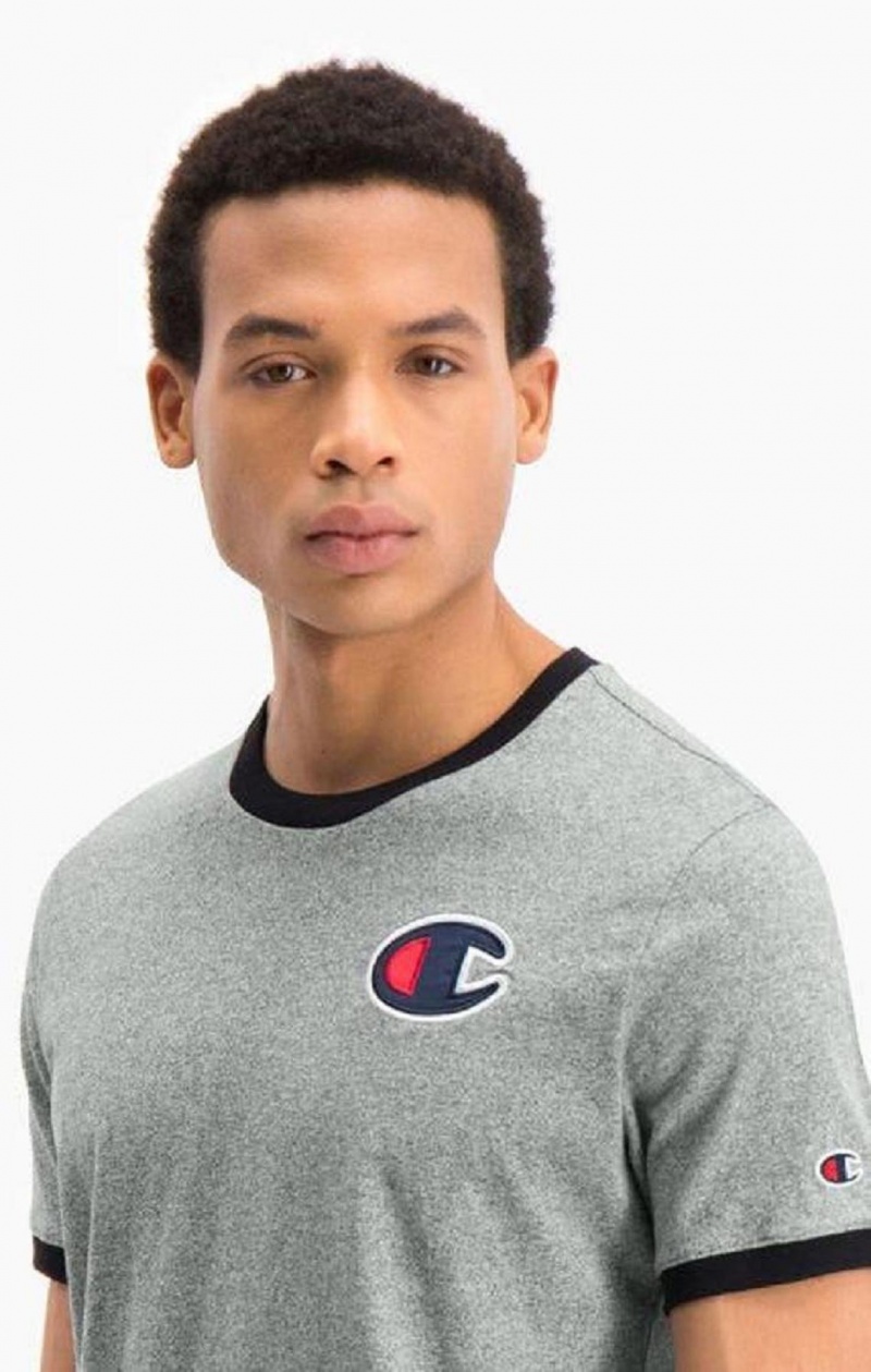 Champion Contrast C Logo Ringer T-Shirt Erkek Tişört Koyu Gri | 1839-LIVXR