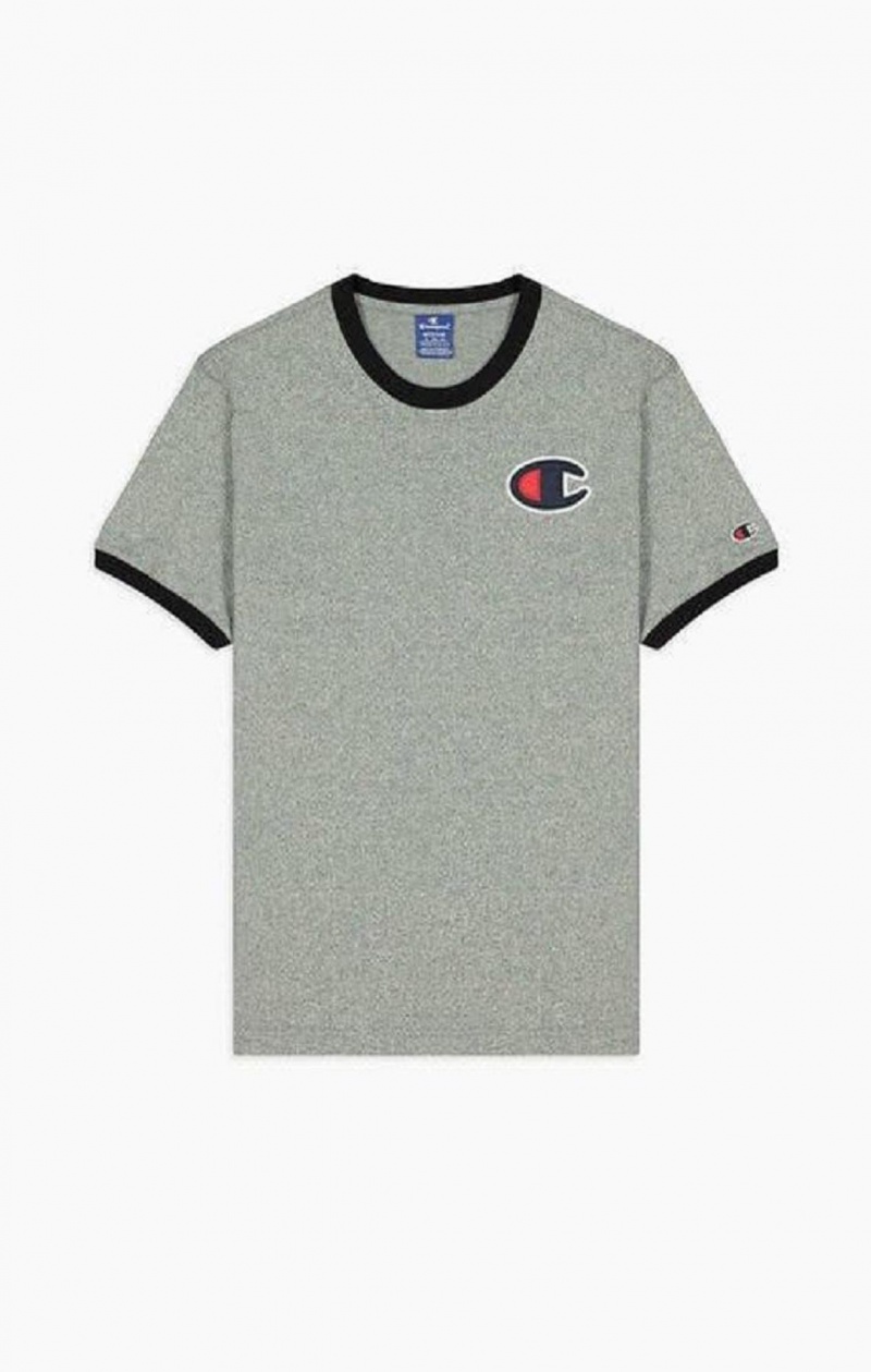 Champion Contrast C Logo Ringer T-Shirt Erkek Tişört Koyu Gri | 1839-LIVXR