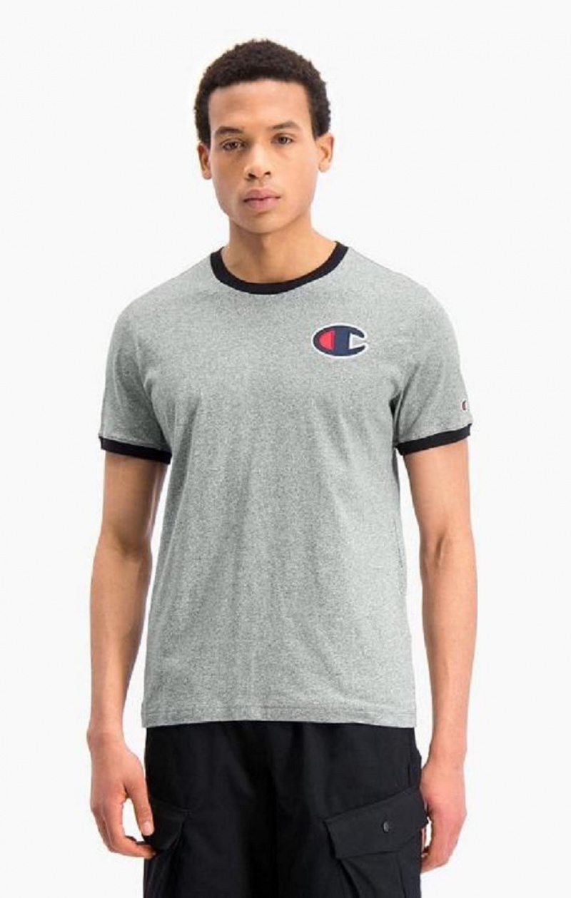 Champion Contrast C Logo Ringer T-Shirt Erkek Tişört Koyu Gri | 1839-LIVXR