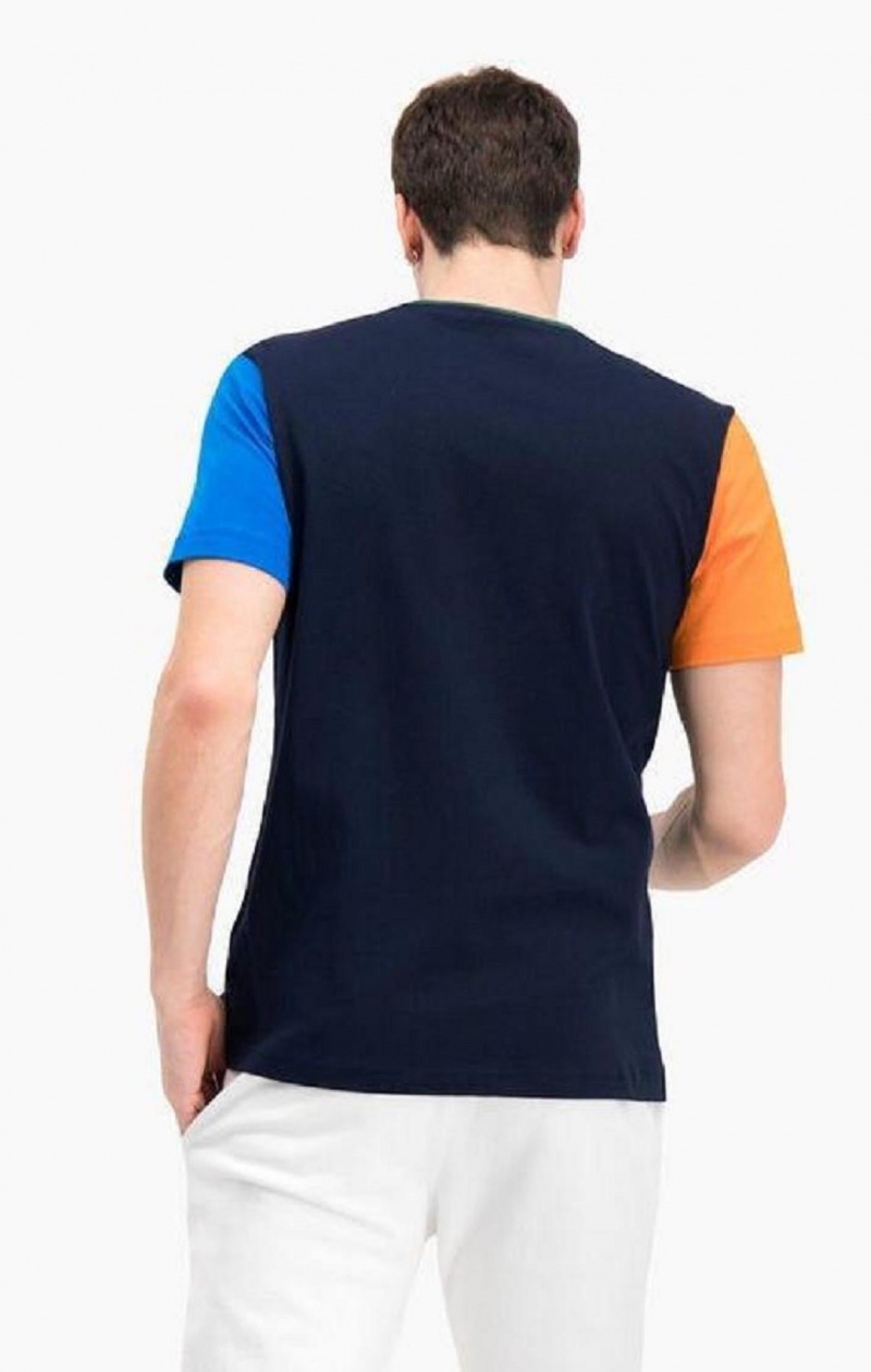 Champion Contrast Colour Block Sleeve T-Shirt Erkek Tişört Koyu Mavi | 4257-NPWIG