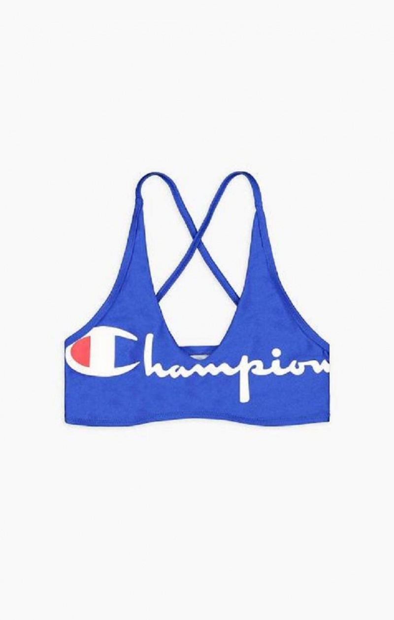 Champion Cross Back V Neck Script Logo Bikini Top Kadın Mayo Mavi | 9461-GZFVW