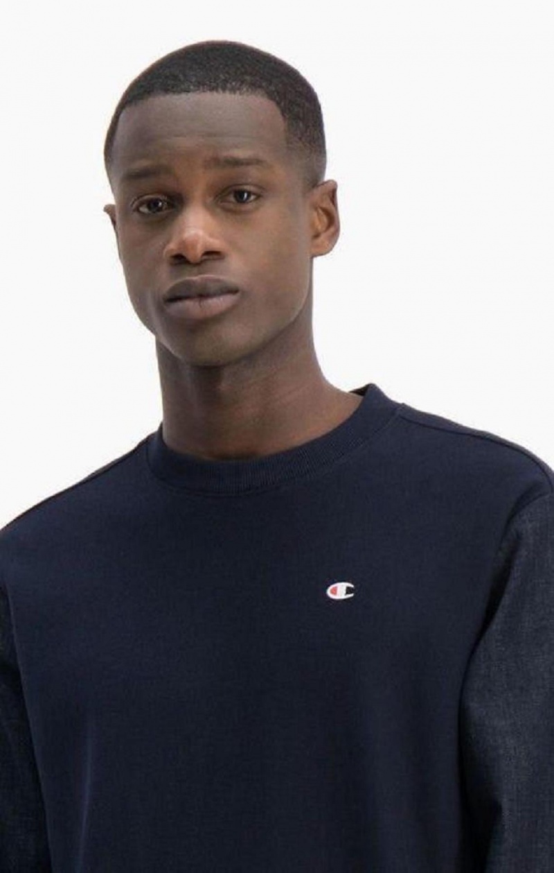 Champion Denim Reverse Weave Sweatshirt Erkek Tişörtü Koyu Mavi | 8427-HOLDP