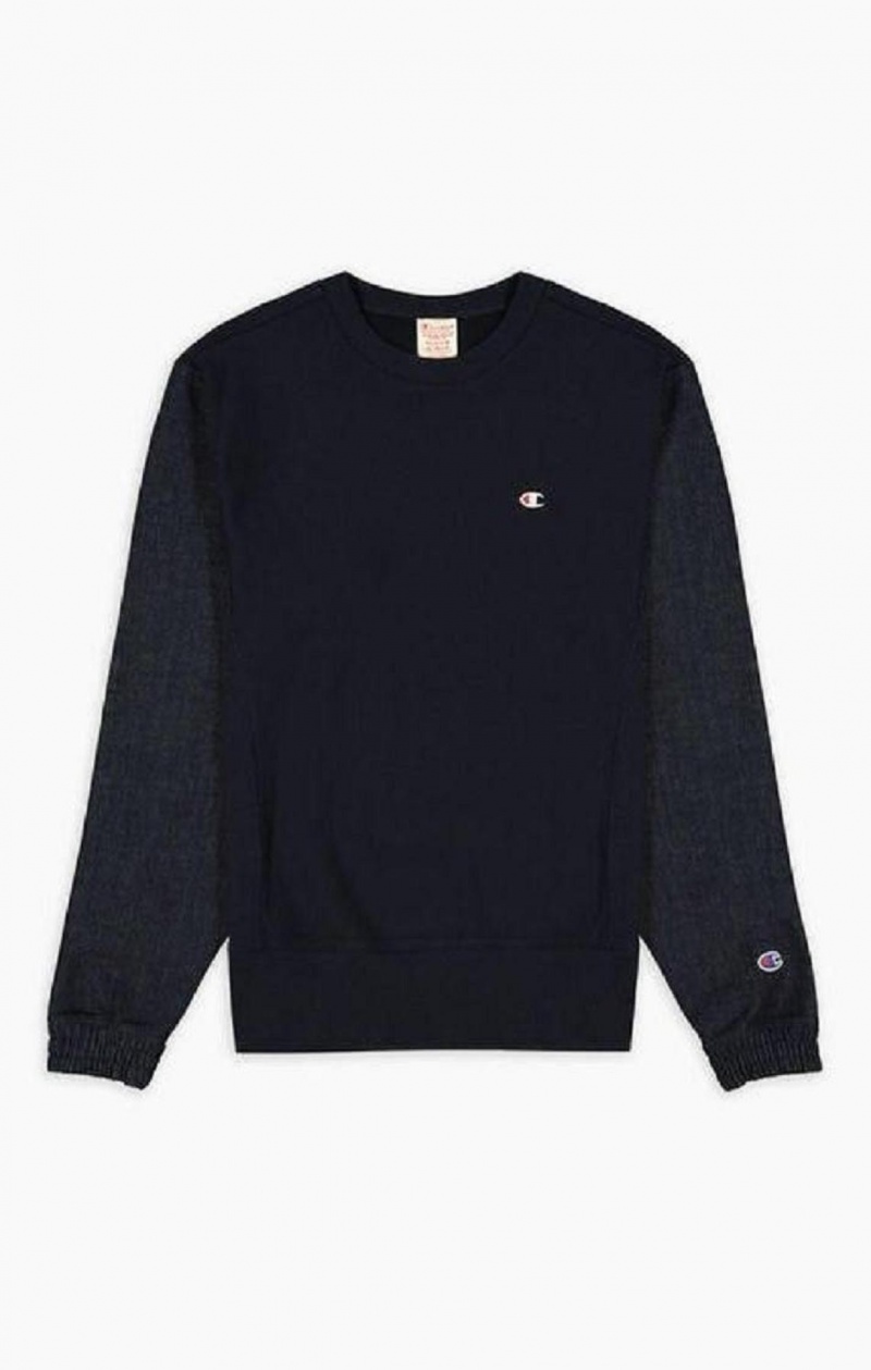 Champion Denim Reverse Weave Sweatshirt Erkek Tişörtü Koyu Mavi | 8427-HOLDP