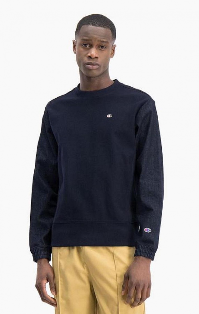 Champion Denim Reverse Weave Sweatshirt Erkek Tişörtü Koyu Mavi | 8427-HOLDP