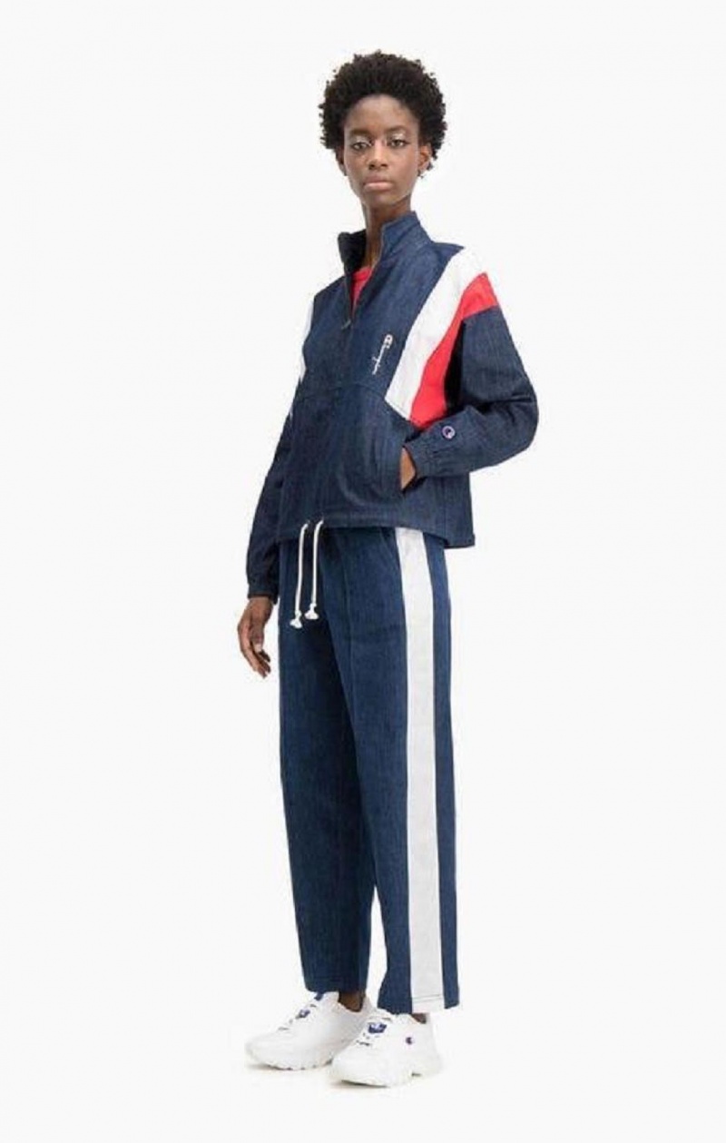 Champion Denim Stripe Parça Jacket Kadın Mont Turkuaz Mavi | 3760-KCTGI