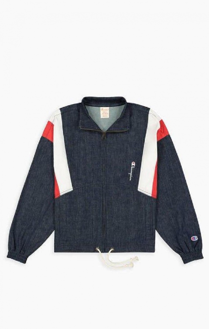 Champion Denim Stripe Parça Jacket Kadın Mont Turkuaz Mavi | 3760-KCTGI