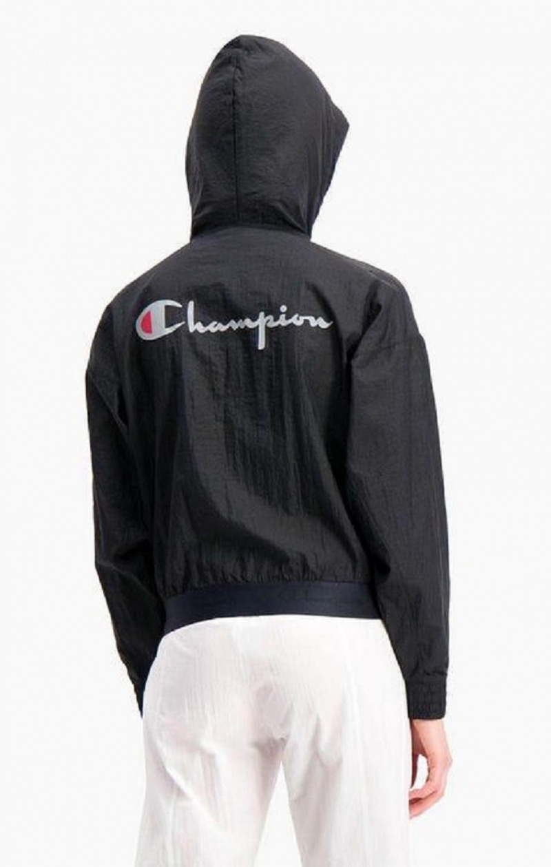 Champion Diagonal Stripe Kukuletalı Rain Jacket Kadın Mont Siyah Beyaz | 0367-ODBHT