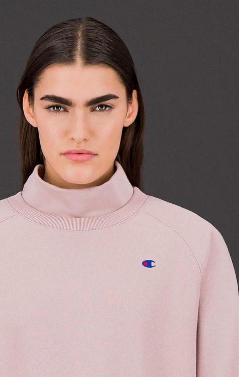 Champion Double Layer Reverse Weave Sweatshirt Kadın Tişörtü Pembe | 1835-YZGRD