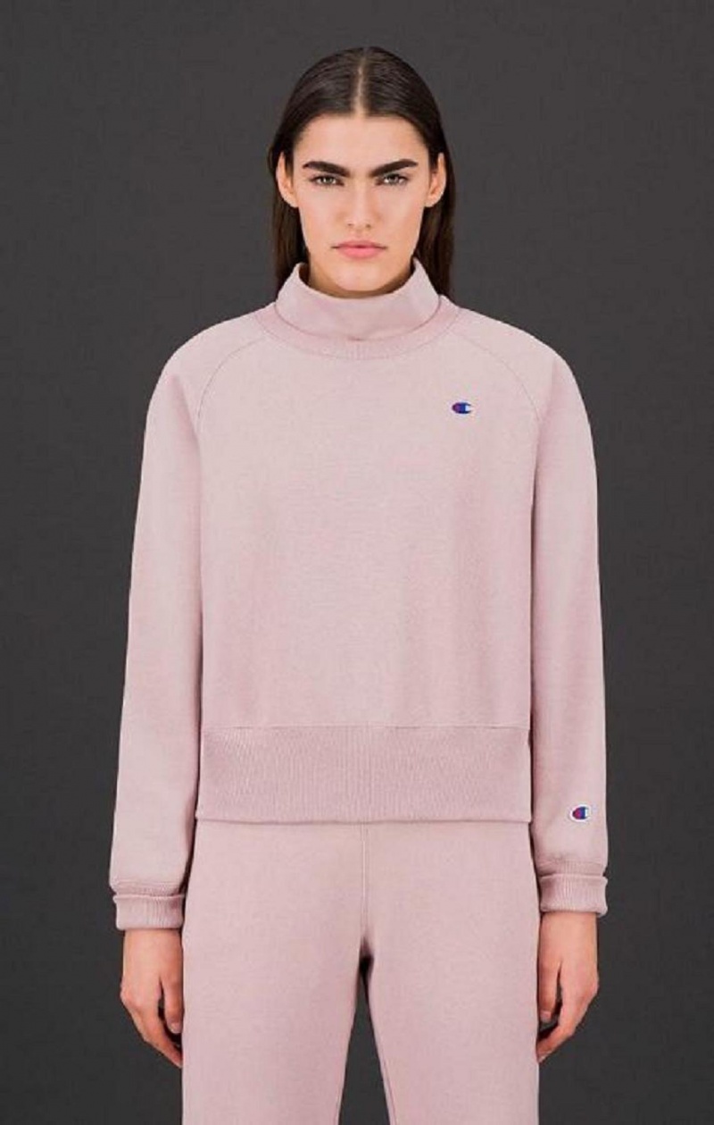 Champion Double Layer Reverse Weave Sweatshirt Kadın Tişörtü Pembe | 1835-YZGRD