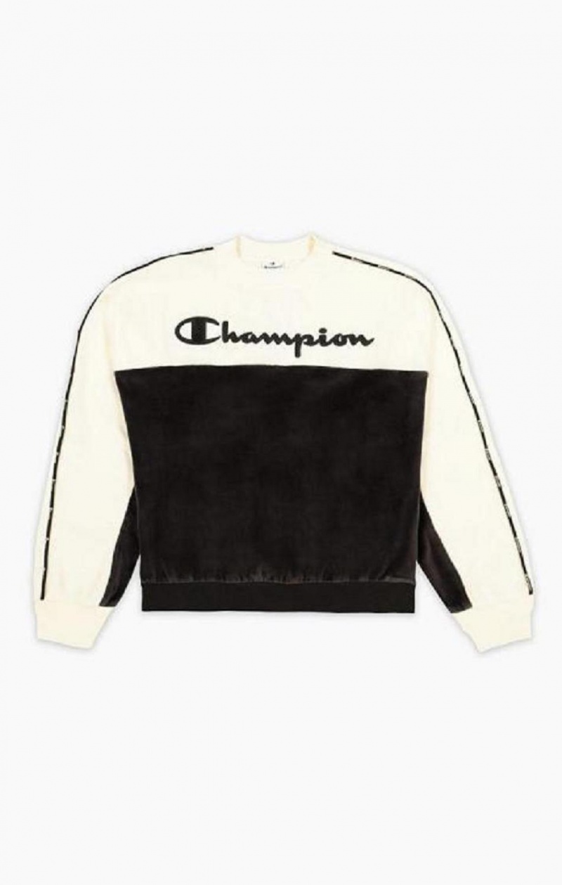 Champion Embroidered Logo Velour Sweatshirt Kadın Tişörtü Siyah | 3152-SQLJZ