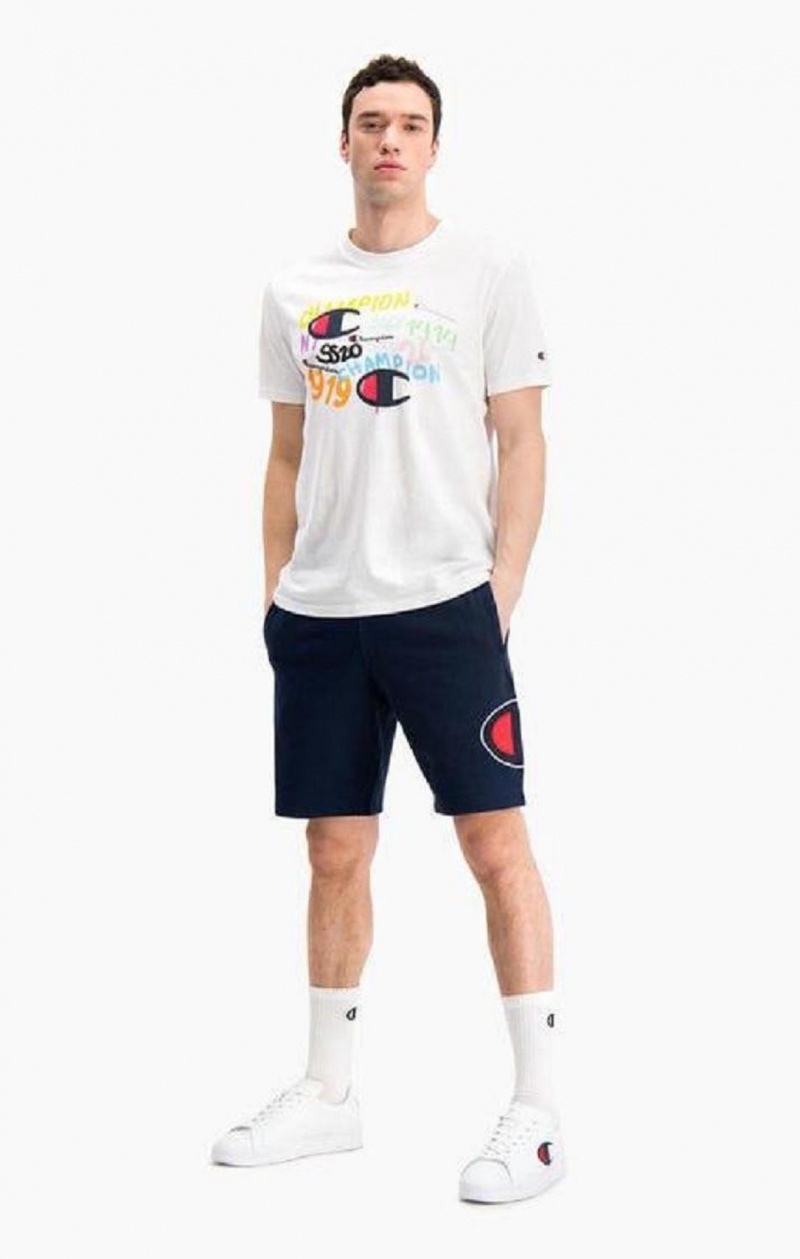 Champion Graffiti Logo Print T-Shirt Erkek Tişört Beyaz | 6057-PWSGT