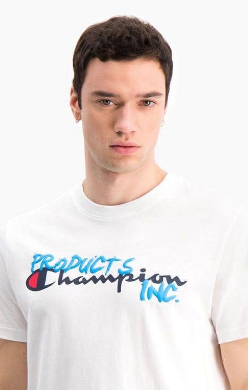 Champion Grafitti Logo Print T-Shirt Erkek Tişört Beyaz | 5971-LBSJU