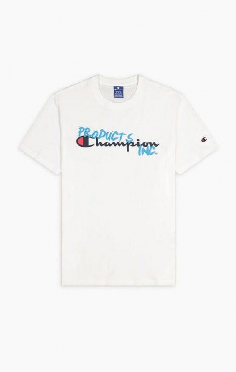 Champion Grafitti Logo Print T-Shirt Erkek Tişört Beyaz | 5971-LBSJU