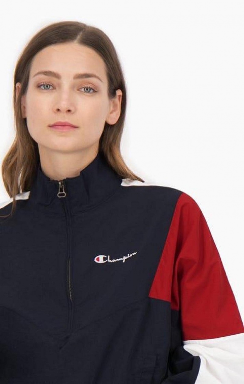 Champion Half Zip-Up Colour Block Parça Jacket Kadın Mont Koyu Mavi | 6308-FRNGQ