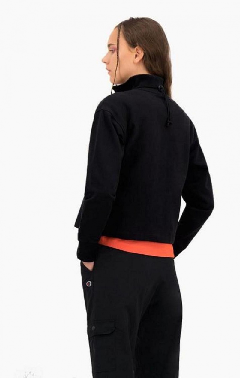 Champion Half Zip-Up High Neck Fleece Cropped Sweatshirt Kadın Tişörtü Siyah | 4098-VAKRG