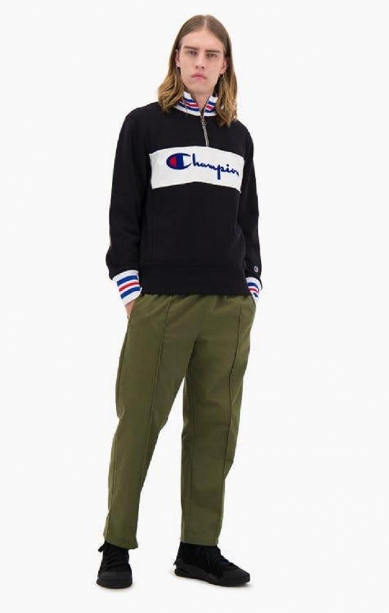 Champion Half Zip-Up Script Logo Sweatshirt Erkek Tişörtü Siyah | 1549-XBZAS