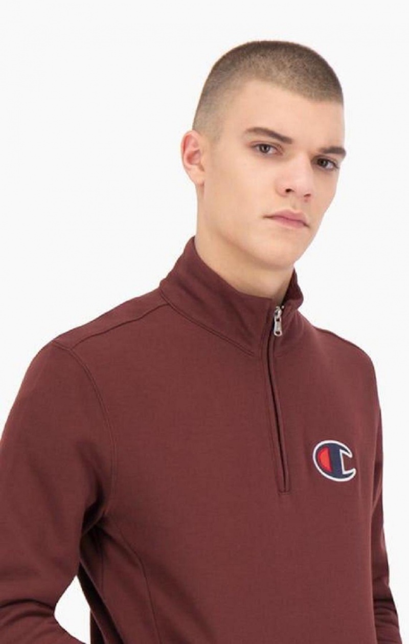 Champion Half Zip-Up Süet C Sweatshirt Erkek Tişörtü Kahverengi | 8246-DHAET