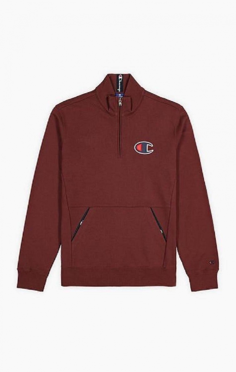 Champion Half Zip-Up Süet C Sweatshirt Erkek Tişörtü Kahverengi | 8246-DHAET