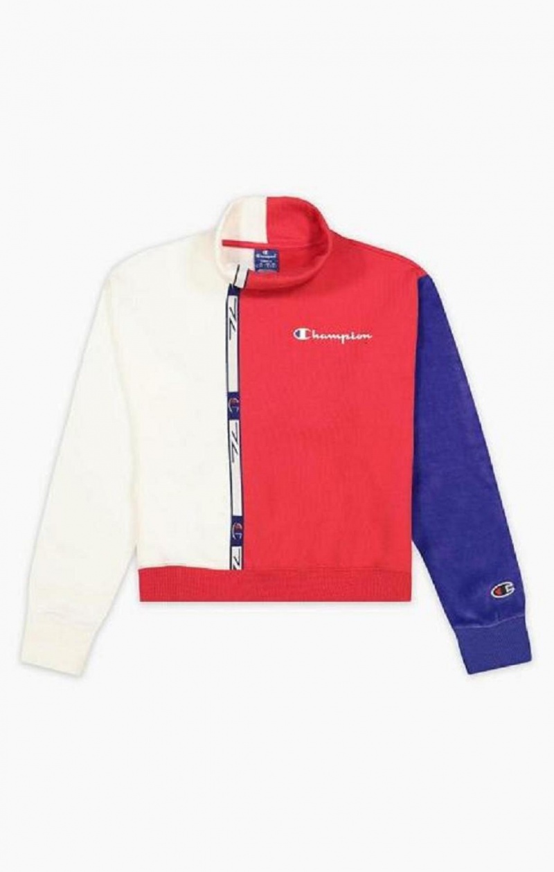 Champion High Neck Colour Block Retro Sweatshirt Kadın Tişörtü Kırmızı Beyaz | 7821-TECDJ