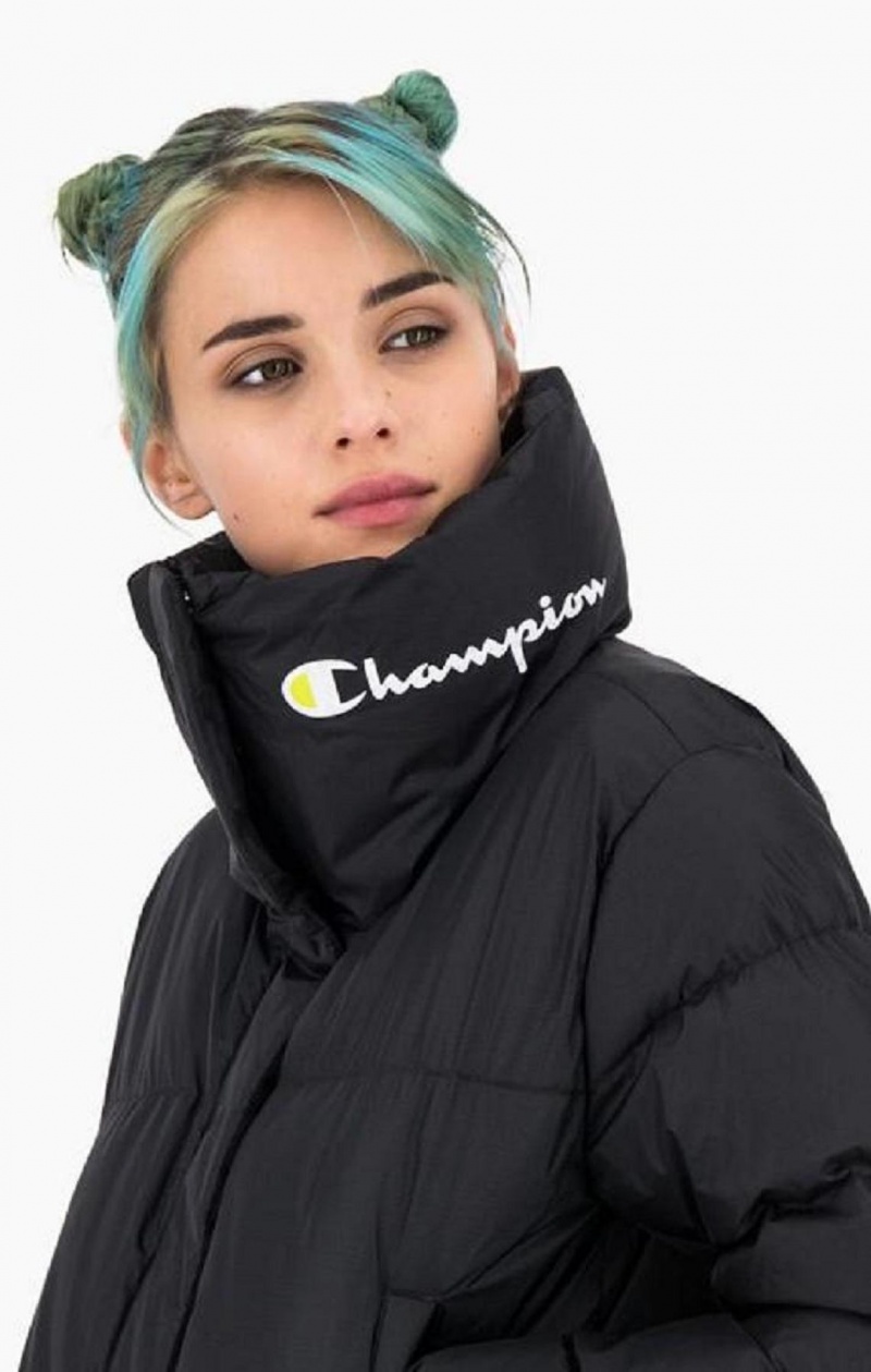 Champion High Neck Cropped Panel Jacket Kadın Mont Siyah | 4062-XHBSL