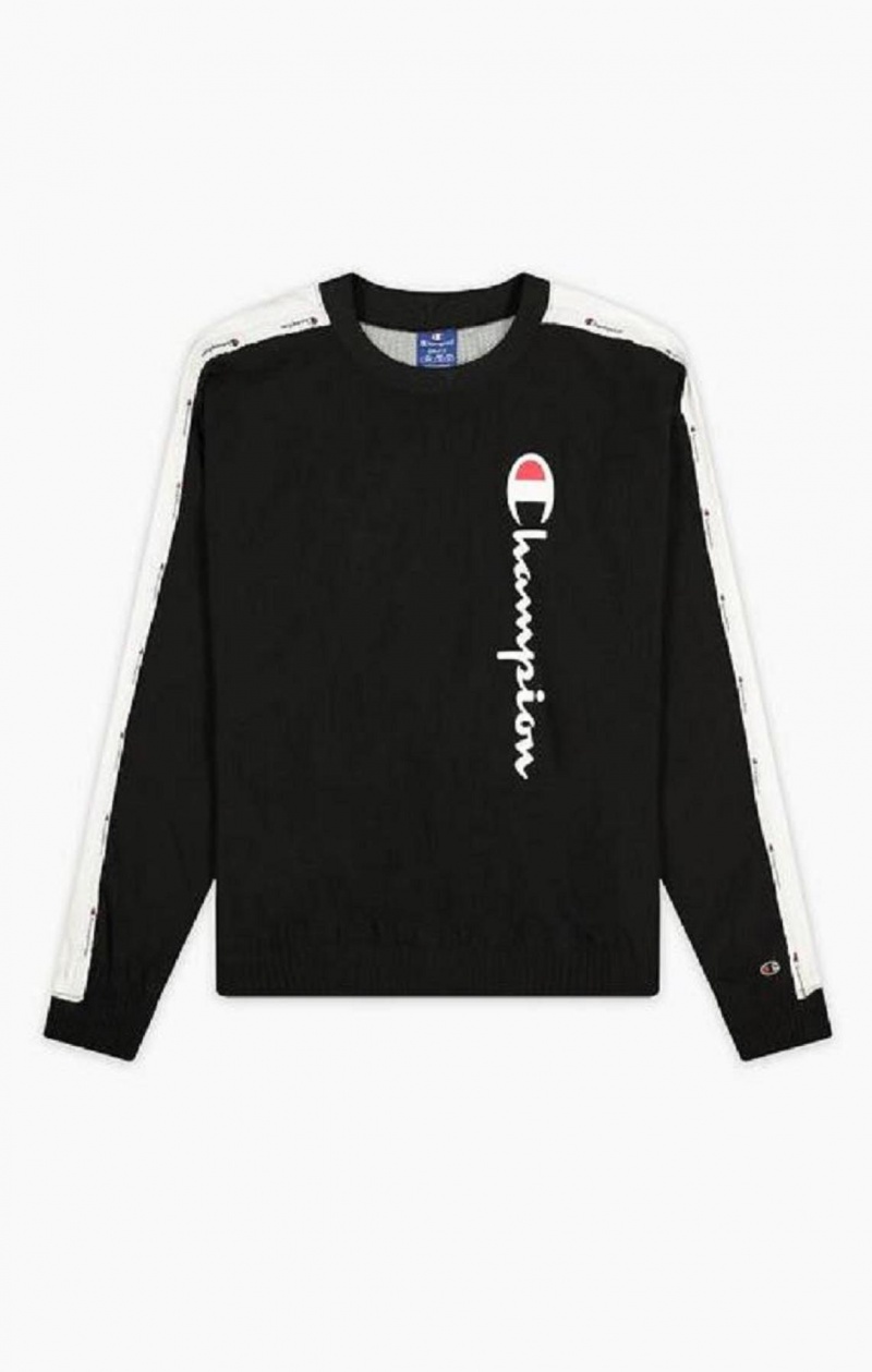 Champion Jacquard Logo Tape Parça Sweatshirt Kadın Tişörtü Siyah | 0593-BWTUC