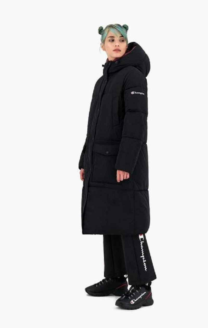 Champion Kukuletalı Long Parka Coat Kadın Mont Siyah | 1290-EVYZI